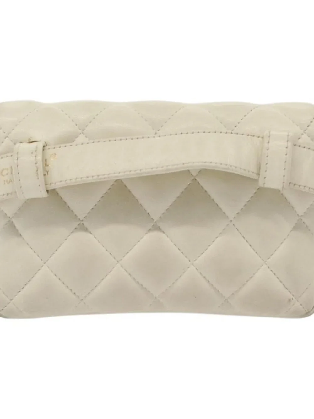 CHANEL Matelasse Chain Waist bag Lamb Skin White Gold CC Auth BA5530